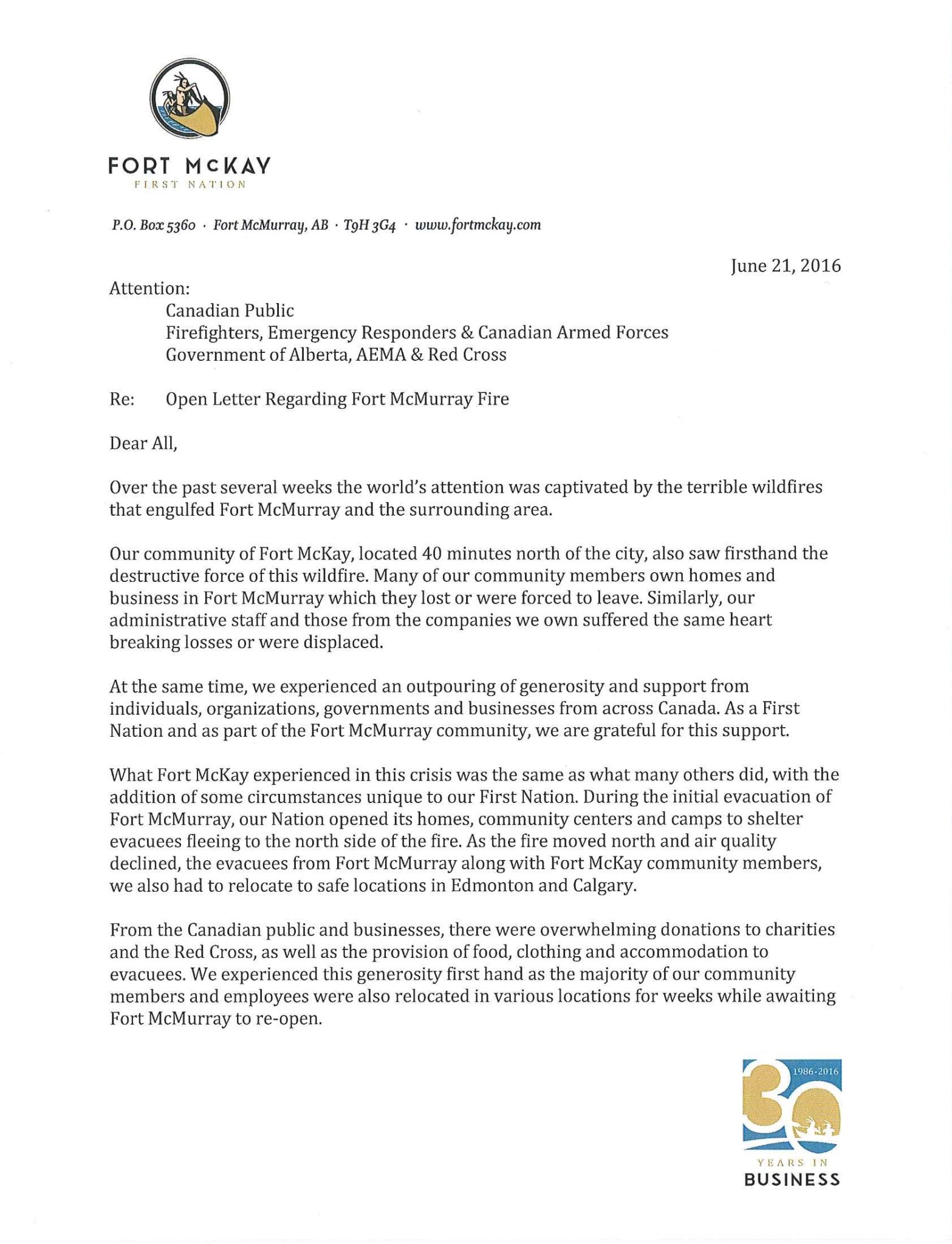 Chief Bouchier - Fort McMurray Fire - Open Letter to Public (a)