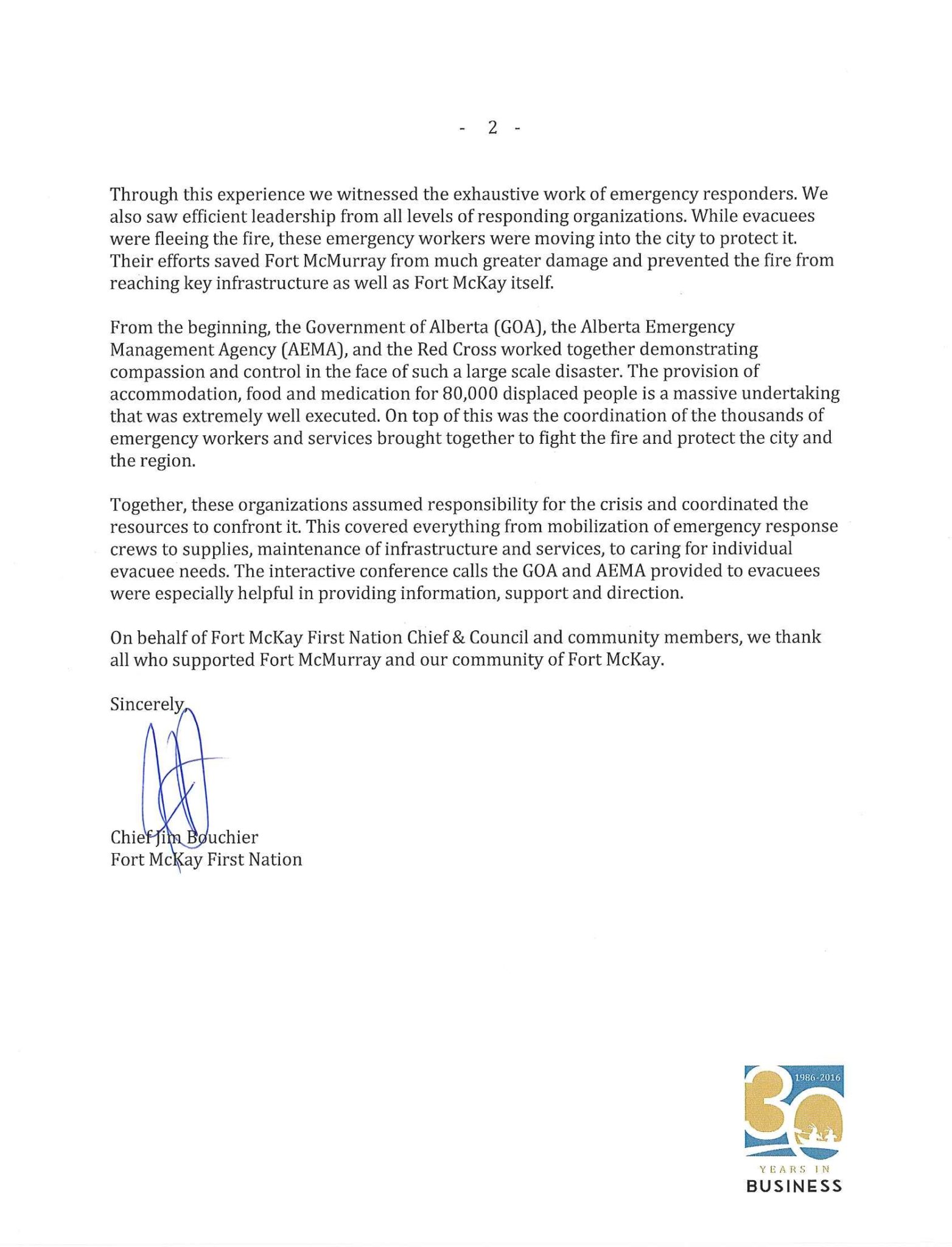 Chief Bouchier - Fort McMurray Fire - Open Letter to Public (b)